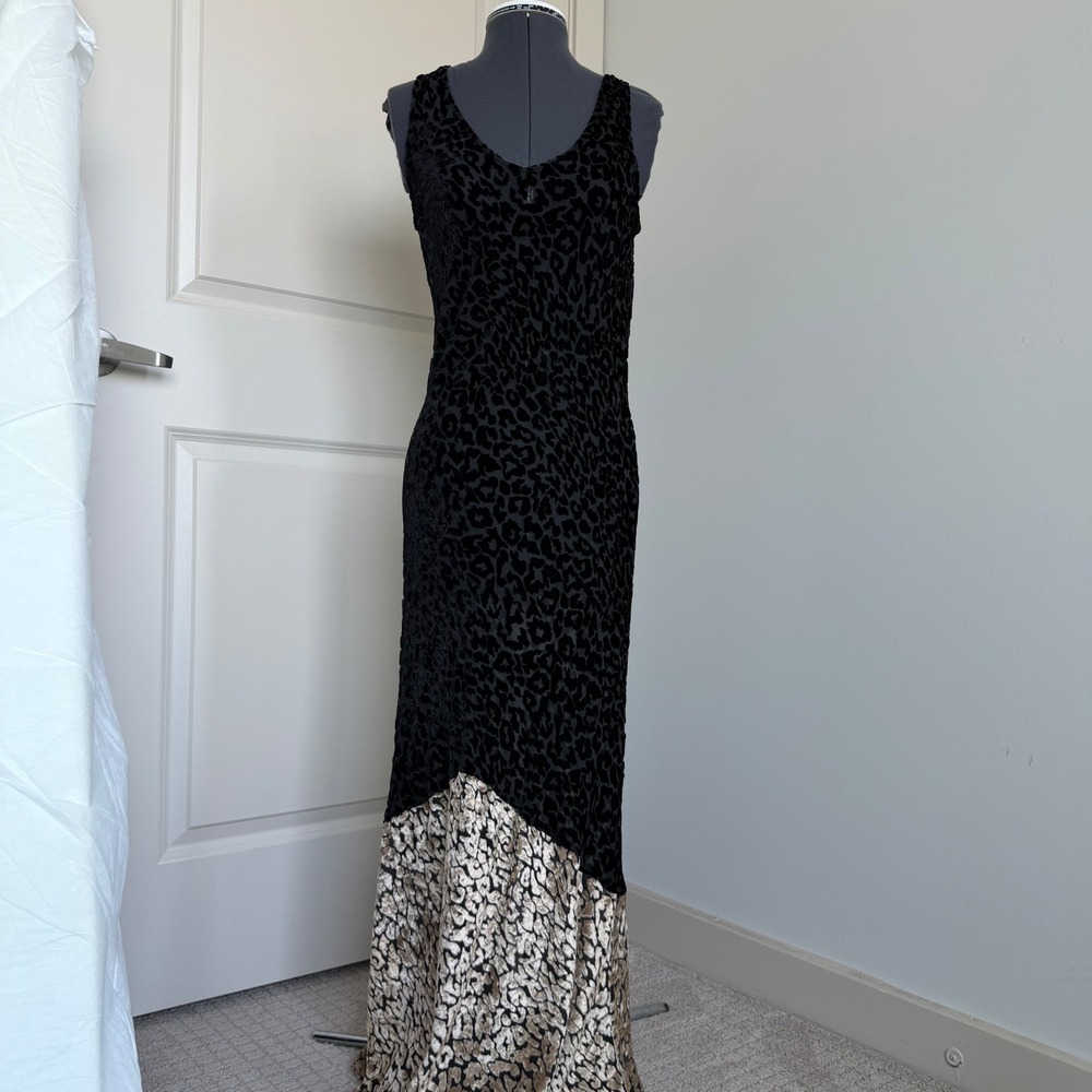 Vintage Leopard Burnout Two-Tone Maxi Dress Size Medium